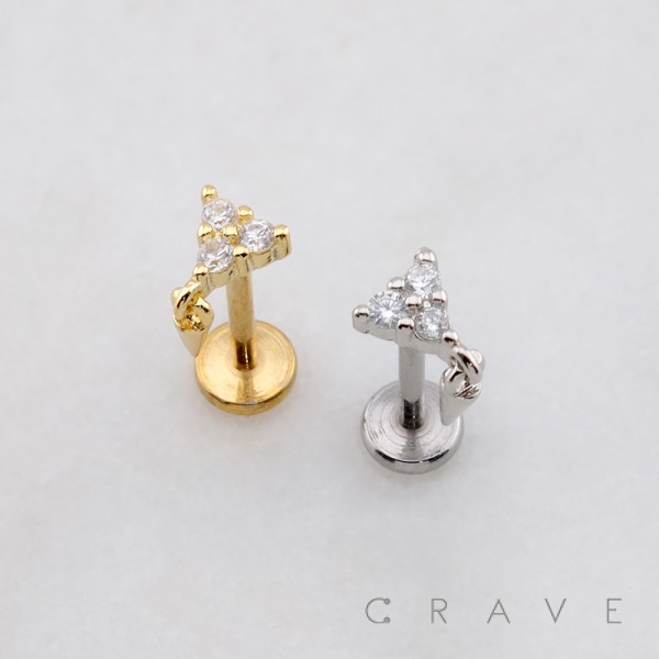 MULTI CZ TRIANGLE PYRAMID DANGLE SPIKE CONE THREADLESS (PUSH IN) 316L SURGICAL STEEL LABRET SET